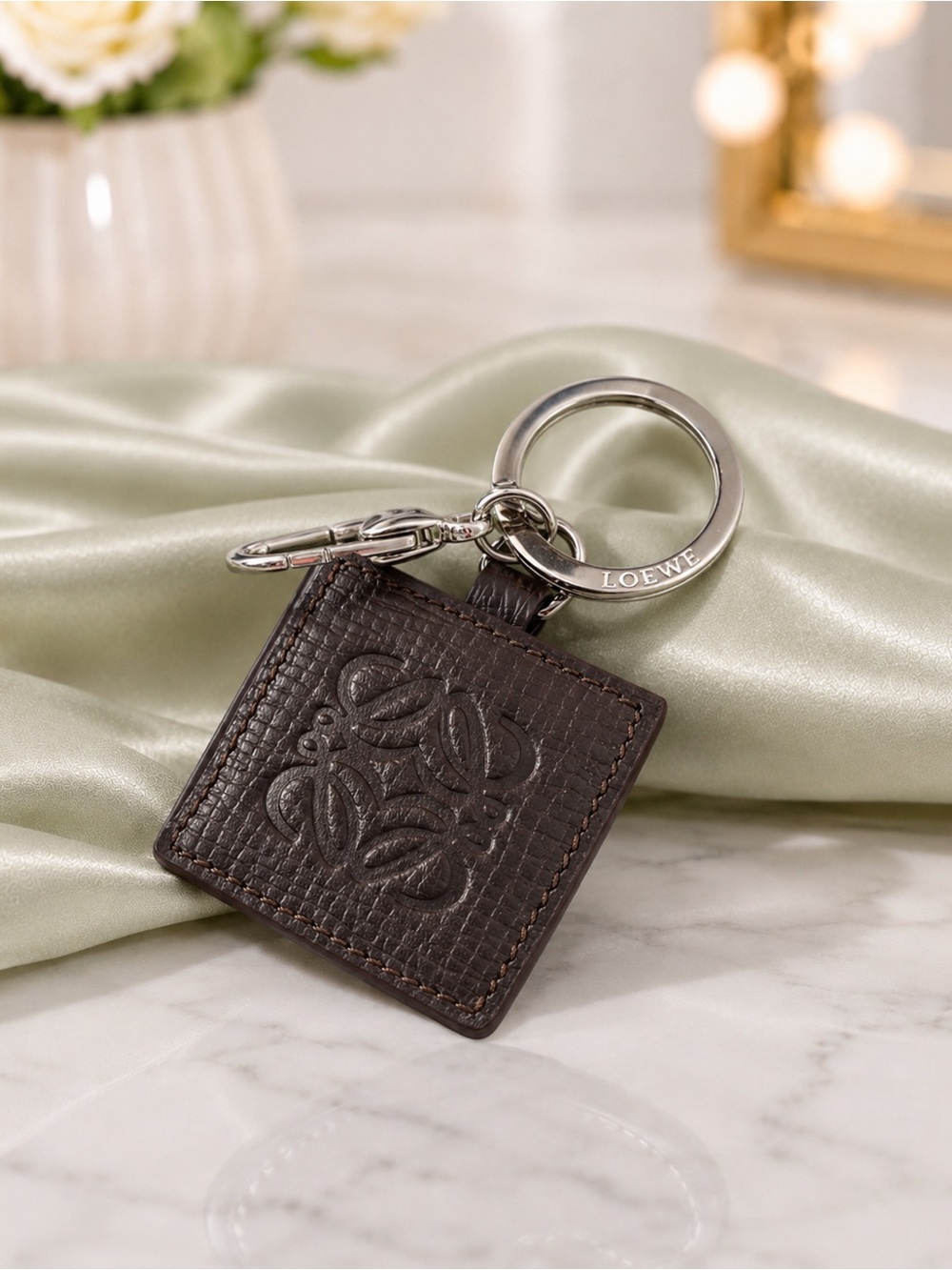 Loewe Dark Brown Leather Keyring/Keychain